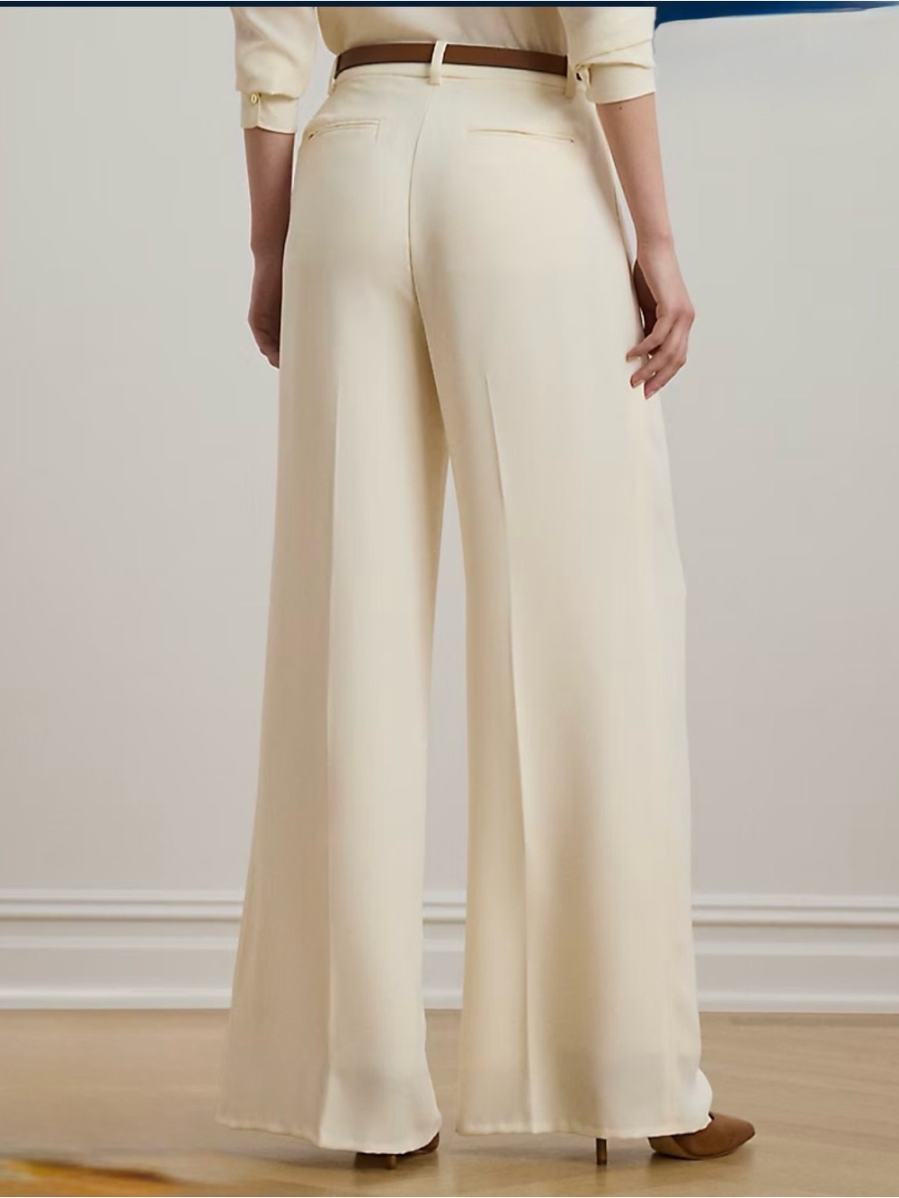 NWT Lauren Ralph Lauren Double-Faced Georgette Wide-Leg Pant Ivory - Picture 3 of 9